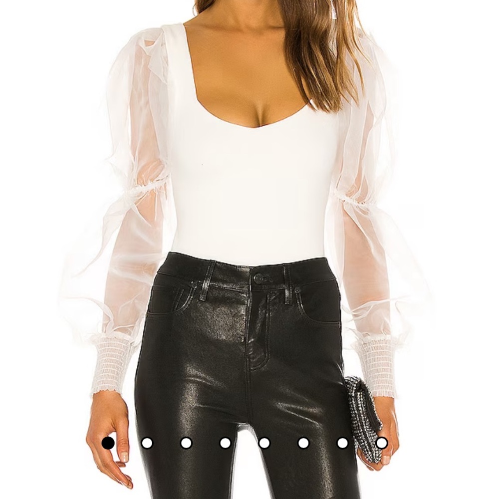 revolve white bodysuit sheer peasant sleeve top cottage ballet core